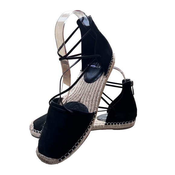 Eileen Fisher Lace-up Espadrilles. Size 7 Nubuck Black Suede . Rear zipper - Picture 4 of 12